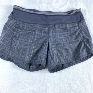 Lululemon Turbo‎ Run Shorts Women Sz 6 Gray Plaid 4" Inseam Running Athletic